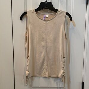 Alya Faux Suede Neutral Cream Side-Tie Sleeveless Tank